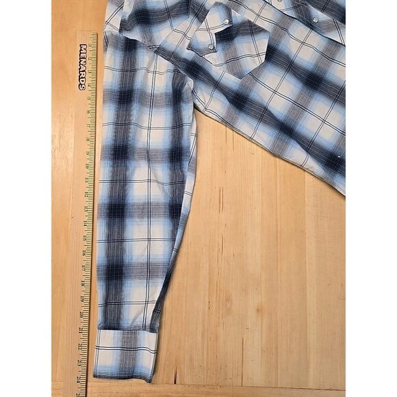 Wrangler Sawtooth Shirt Mens Size Medium Blue Plaid Western Pearl Snap Cowboy - Picture 5 of 8